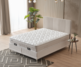 Boxspring postelja Victoria, Komplet z dvižnim dnom, predalom in vzmetnico 160x200 , Barva bež, po naročilu