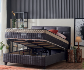 Boxspring postelja YORK Komplet z dvižnim dnom, predalom in vzmetnico 180x200 , Barva Grafitna, po naročilu