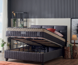 Boxspring postelja YORK Komplet z dvižnim dnom, predalom in vzmetnico 180x200 , Barva Grafitna, po naročilu