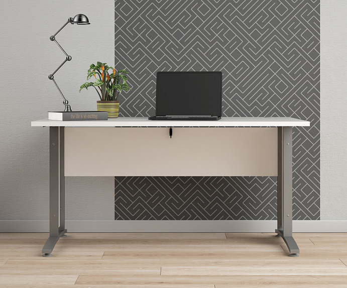 Pisalna miza+ kovinske noge , širina 150 cm x globina 80 cm  x višina 74,5 cm, Barva bela