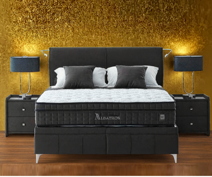Boxspring postelja Albatros, Komplet z dvižnim dnom, predalom in vzmetnico 160x200 , Barva črna mikrotkanina, po naročilu
