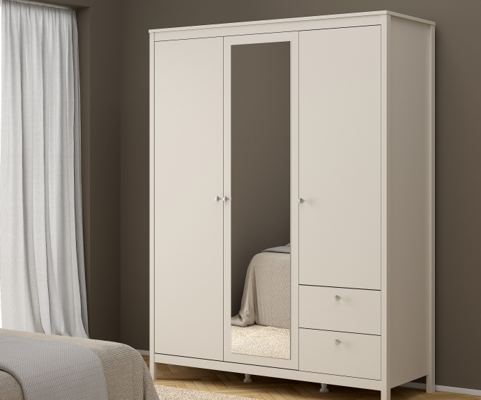 Omara Amalfi 3 Vrata 150 cm, Barva divji bela ogledalo, po naročilu