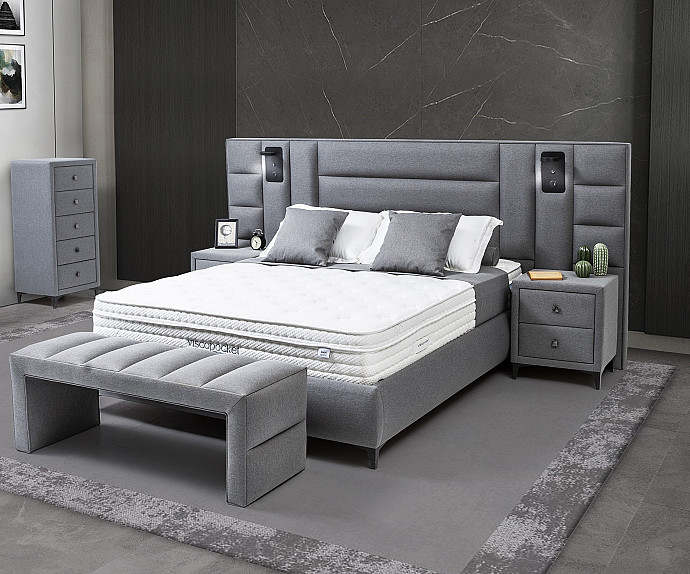 KOMPLET Z DVIŽNIM DNOM, PREDALOM in NOČNIMA OMARICAMA: Dion 180x200, Barva siva, po naročilu