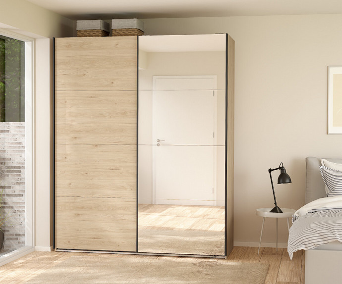 Omara Bergamo 2 vrata, 5 polic, 178,5 cm Barva hrast + ogledalo