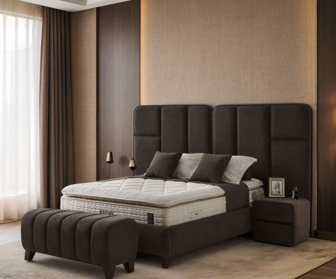 Boxspring KOMPLET Z VZMETNICO in NOČNIMA OMARICAMA Postelja Dublin 200X200 cm Barva rjava. po naročilu