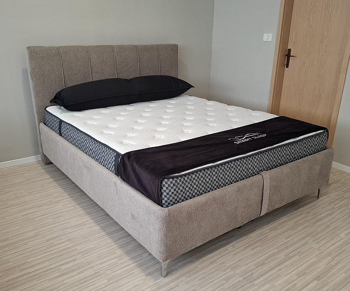 Boxspring postelja Cardif, Komplet z dnom in vzmetnico 160x200 , Barva rjavo / bež