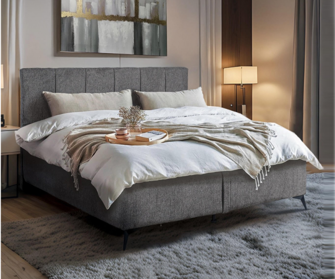 Boxspring postelja Cardif, Komplet z dnom in vzmetnico 160x200 , Barva siva