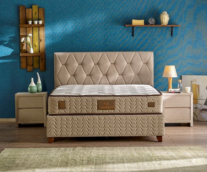 Postelja Cashmere 180x200 z dvižnim dnom in predalom, Barva bež