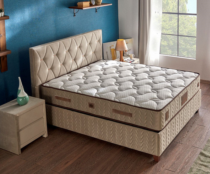 BOXSPRING KOMPLET: Postelja Cashmere 180x200 z dvižnim dnom, predalom in vzmetnico, Barva bež