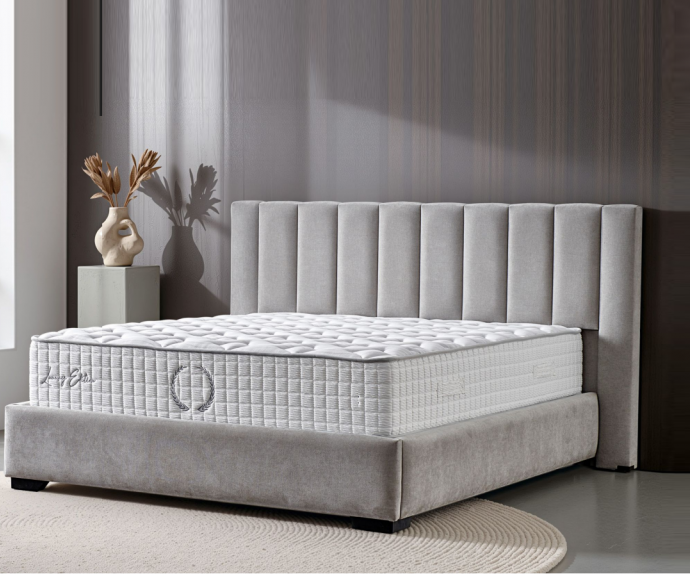 Boxspring postelja Celine, Komplet z dvižnim dnom, predalom in vzmetnico 180x200 , Barva siva