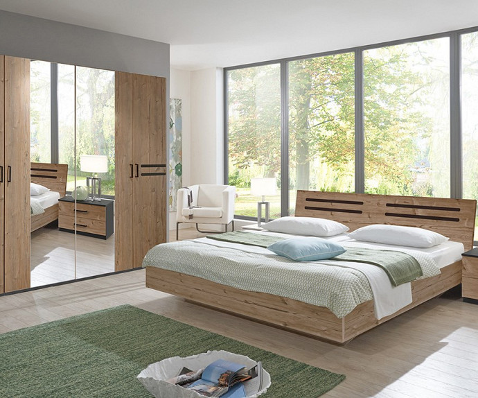 KOMPLET spalnica Santa Cruz 180x200 z LETVENIM DNOM in VZMETNICO, Barva divji hrast siva, klasik