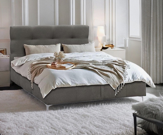 Boxspring postelja Eddie, Komplet z dnom in vzmetnico 140x200 , Barva siva, po naročilu