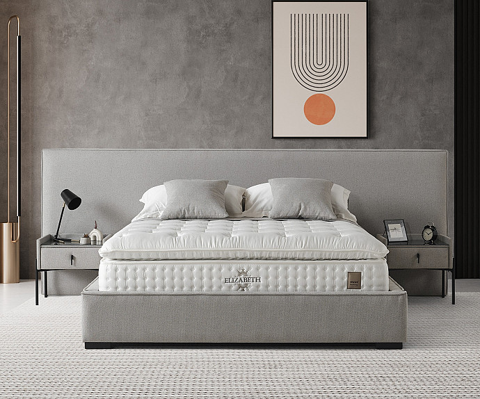 KOMPLET Z DVIŽNIM DNOM, PREDALOM in NOČNIMA OMARICAMA: Elizabet 180x200, Barva siva, po naročilu