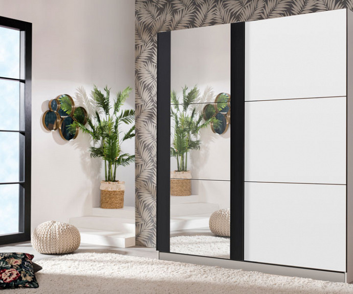 Omara Evora 2 vrata 217 cm, Barva bela, črna, ogledalo