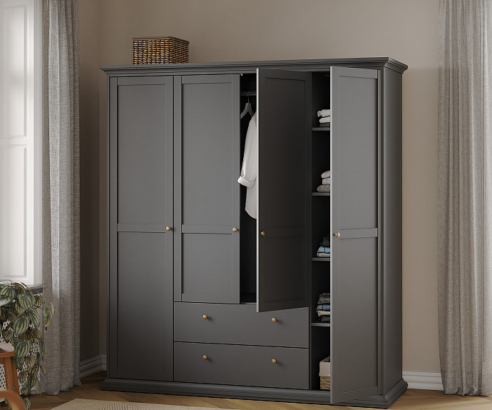 Omara Florence, 4 Vrata 2 predala 181 cm, Barva siva, po naročilu