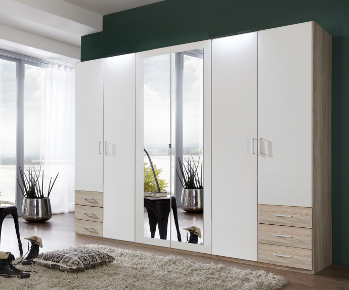 Omara Gen 6 vrat, 270 cm Barva Bela, hrast, ogledalo, po naročilu