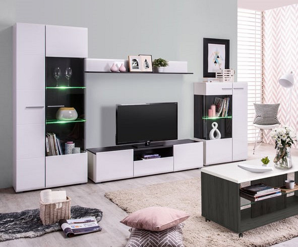 Dnevno sobni sestav Gloria 04 Barva bela, črna visoki sijaj
