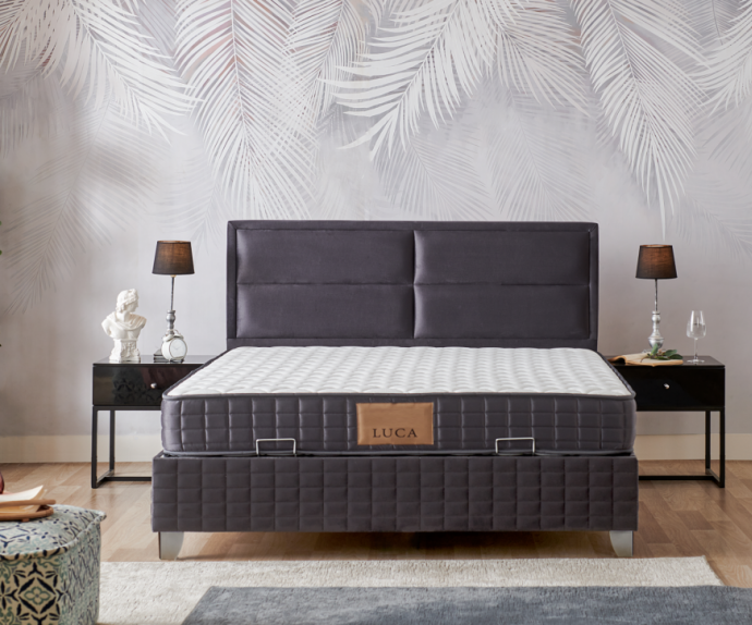 Boxspring postelja Havana, Komplet z dvižnim dnom, predalom in vzmetnico 160x200 , Barva antracit mikrotkanina, po naročilu