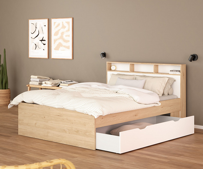 Posteljni okvir Ikka 140x200 + 2x podposteljni predal, Barva divji hrast, bela, po naročilu