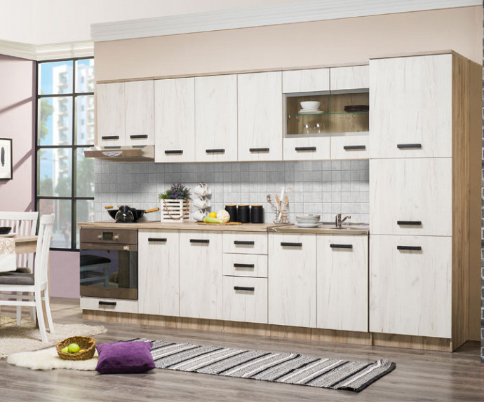 Kuhinjski blok Kensington 320 cm, Barva sivi hrast. beli hrast
