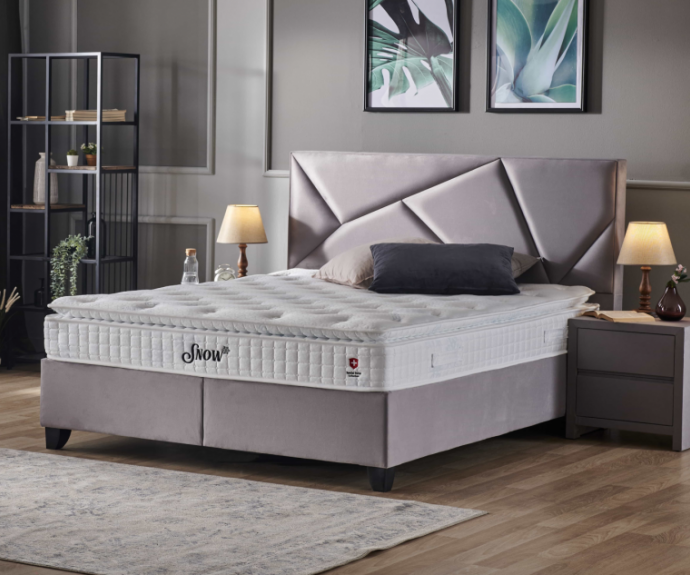 Boxspring postelja Linea, Komplet z dvižnim dnom, predalom in vzmetnico 180x200 , Barva siva