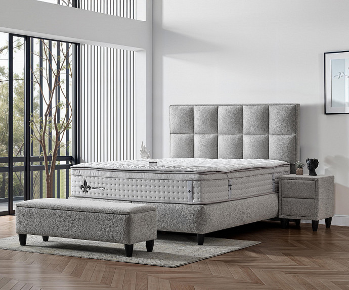 Boxspring postelja Magic, Komplet z dvižnim dnom, predalom in vzmetnico 120x200 , Barva svetlo siva, po naročilu