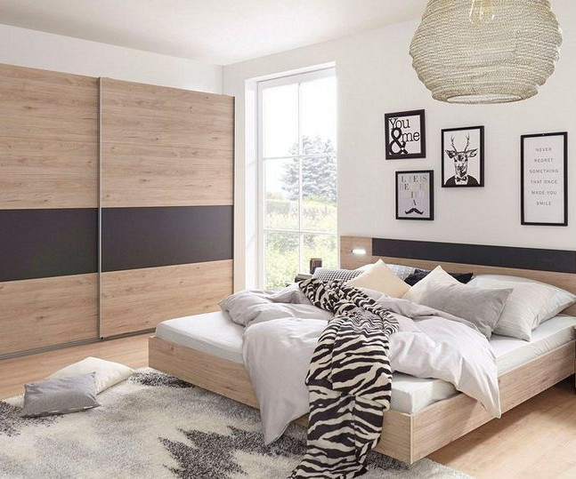 KOMPLET spalnica Maroko 160x200 z LETVENIM DNOM in VZMETNICO, Barva hrast, siva , drsna