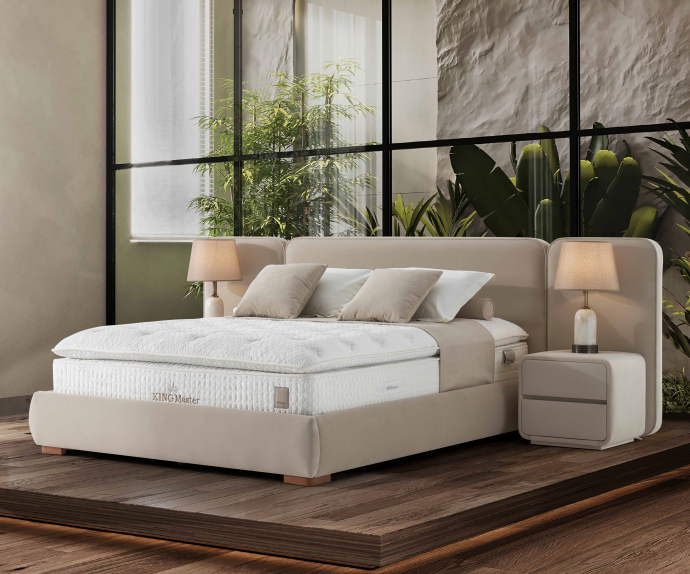 KOMPLET Z DVIŽNIM DNOM, PREDALOM in NOČNIMA OMARICAMA: Kingmaster 200x200, Barva bež, po naročilu