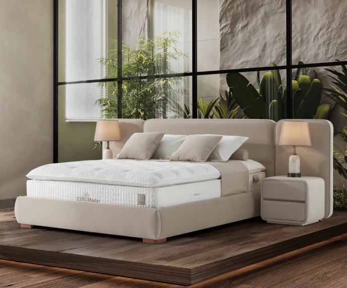 KOMPLET Z DVIŽNIM DNOM, PREDALOM in NOČNIMA OMARICAMA: Kingmaster 180x200, Barva bež, po naročilu