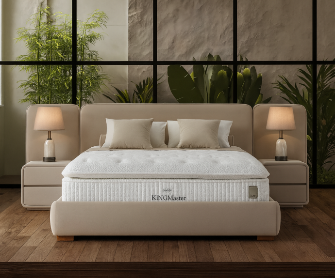 Boxspring KOMPLET Z VZMETNICO in NOČNIMA OMARICAMA Postelja Kingmaster 180X200 cm Barva siva, po naročilu