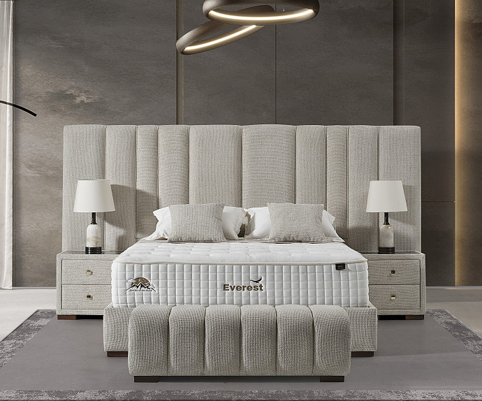 Boxspring postelja Montana, Komplet z dvižnim dnom, predalom in vzmetnico 180x200 , Barva bež tkanina, po naročilu