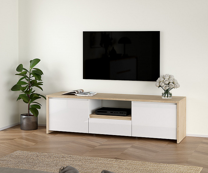 Tv element Next Barva divji hrast, bela visoki sijaj, po naročilu