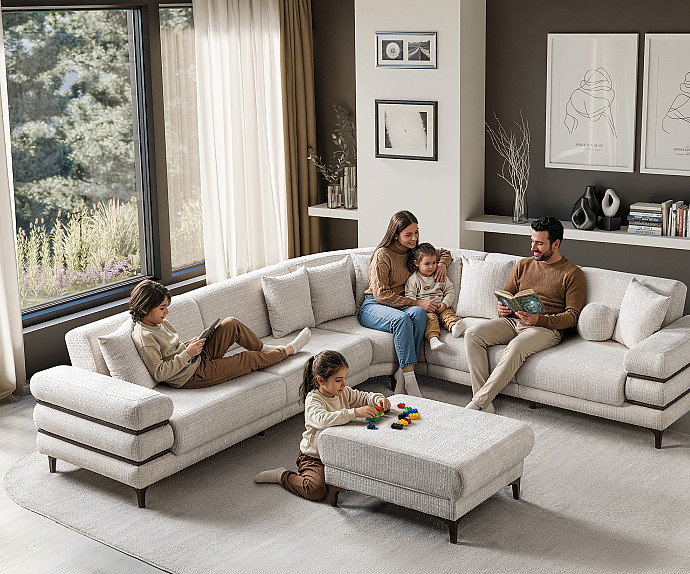 Sedežna garnitura Odesa Barva Bež, oreh leva ali desna postavitev/ VZMETENO, po naročilu