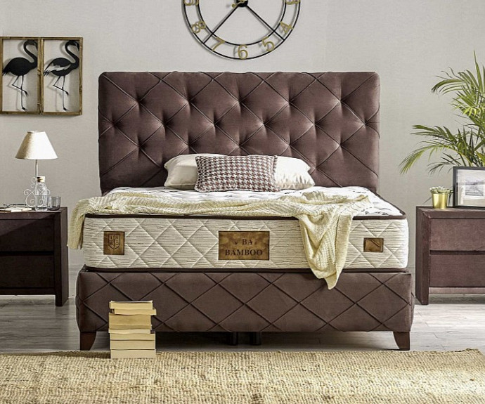 Boxspring postelja Oxford, Komplet z dvižnim dnom, predalom in vzmetnico 180x200 , Barva rjava