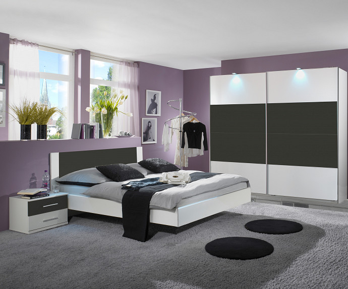 KOMPLET spalnica Palma, 160x200 z LETVENIM DNOM in VZMETNICO, Barva bela, grafitna, drsna