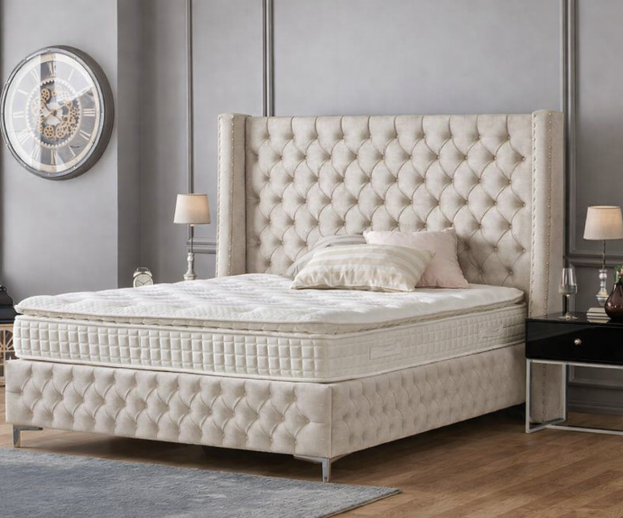 Boxspring postelja Pandora, Komplet z dvižnim dnom, predalom in vzmetnico 180x200 , Barva bež