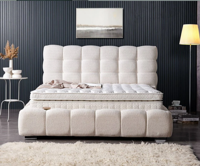 Boxspring postelja Pouf 02, Komplet z dnom in vzmetnico 160x200, Barva bež, po naročilu