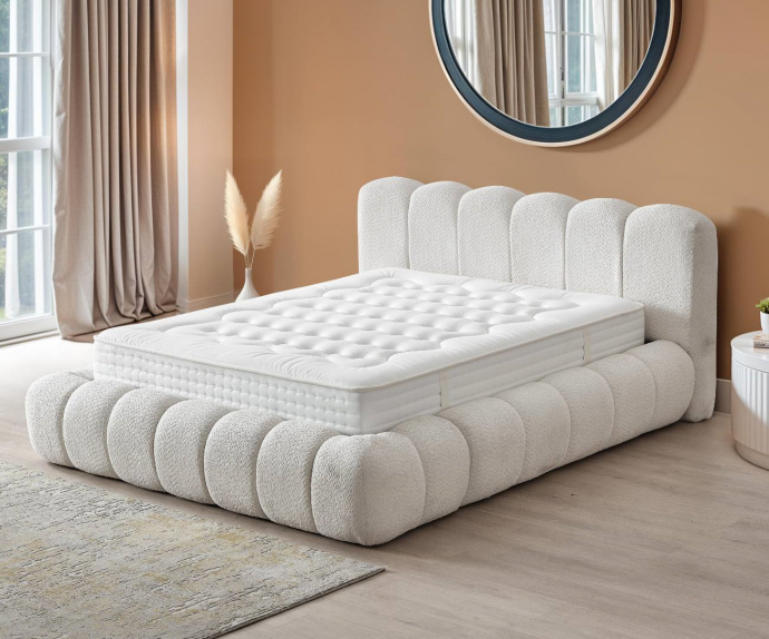 Posteljni okvir Pouf 01, 180x200 z dvižnim dnom in predalom, Barva bež