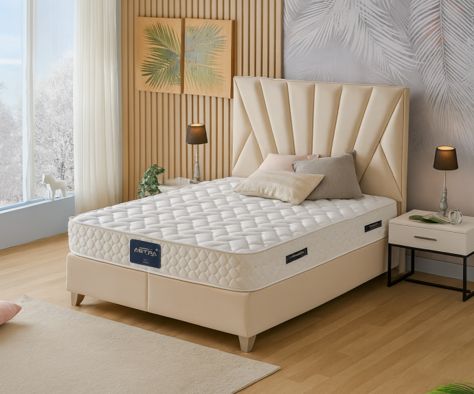 Boxspring postelja Queen, Komplet z dvižnim dnom, predalom in vzmetnico 160x200 , Barva bež, po naročilu