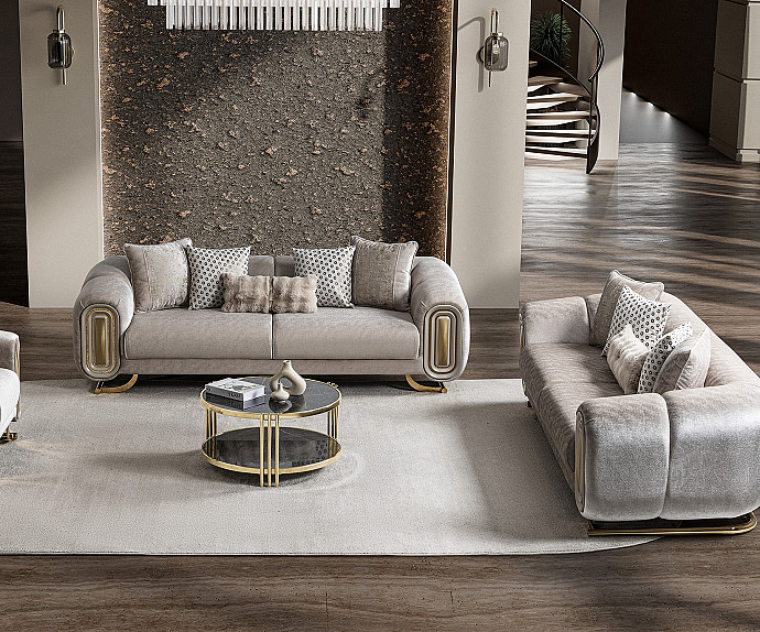 Sedežna garnitura 3+2 Romeo, Barva Bež, zlata / VZMETENO, po naročilu