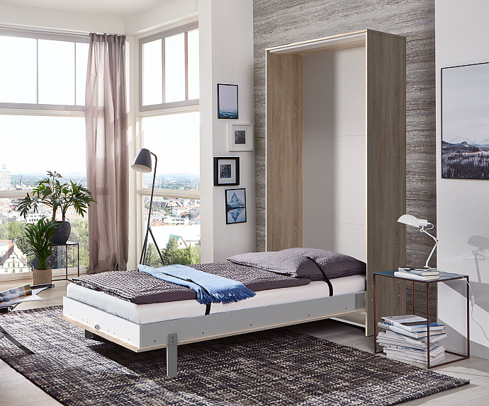 KOMPLET: Stenska postelja Smart 01, 90x200 z letvenim dnom in vzmetnico, Barva divji hrast, po naročilu