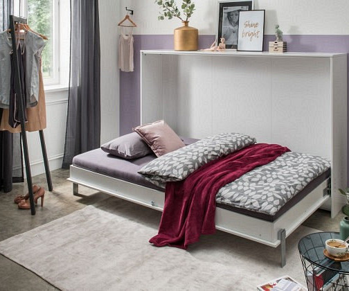 KOMPLET: Stenska postelja Smart 04, 140x200 z letvenim dnom in vzmetnico, Barva bela