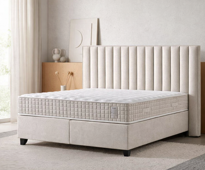 Boxspring postelja Style, Komplet z dvižnim dnom, predalom in vzmetnico 200x200 , Barva bež, po naročilu